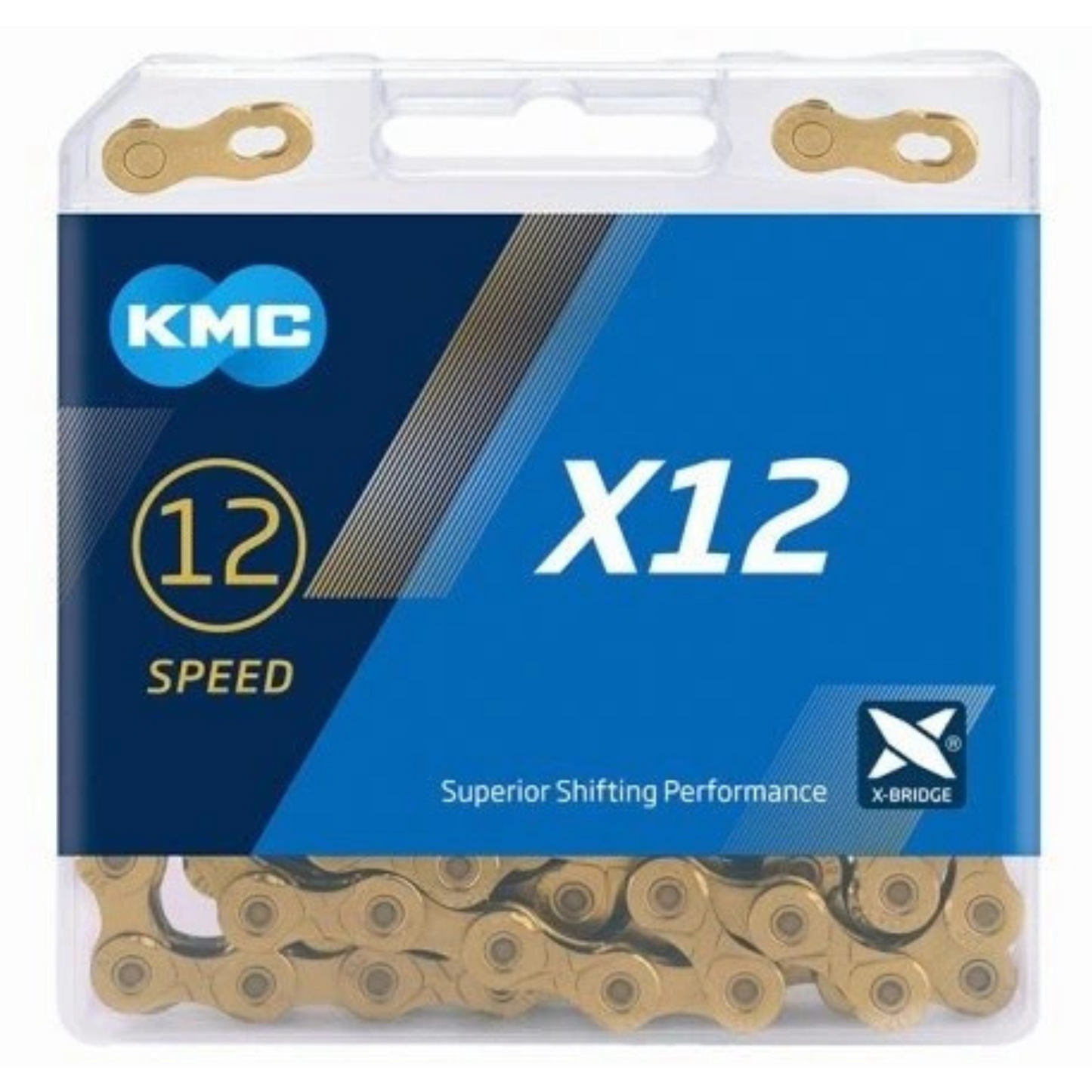 Łańcuch rowerowy 12rz. KMC X12 Ti-N Gold 126og. Box+Spinka BX12TI126