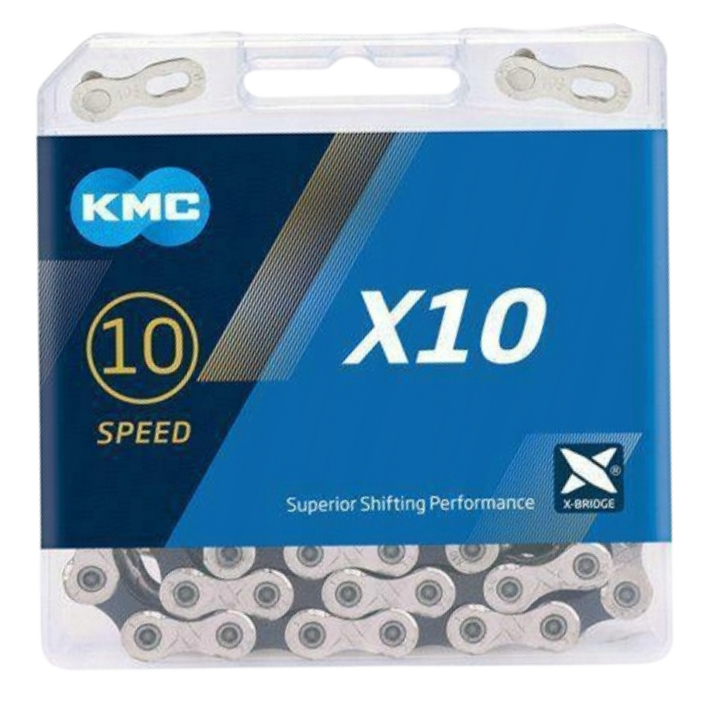 Łańcuch rowerowy 10rz. KMC X10 Sil/Bk 122og. Box BX10NB122